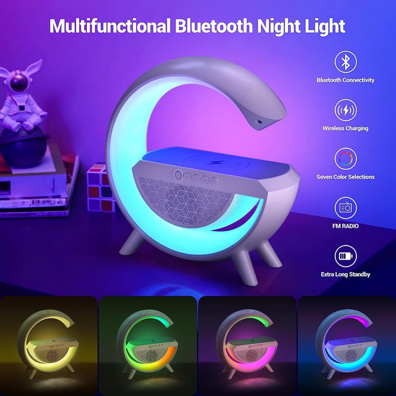 G-Shape Atmosphere Lamp with Bluetooth Speaker, LED Night Light, and Fast Charging – (Multicolor)