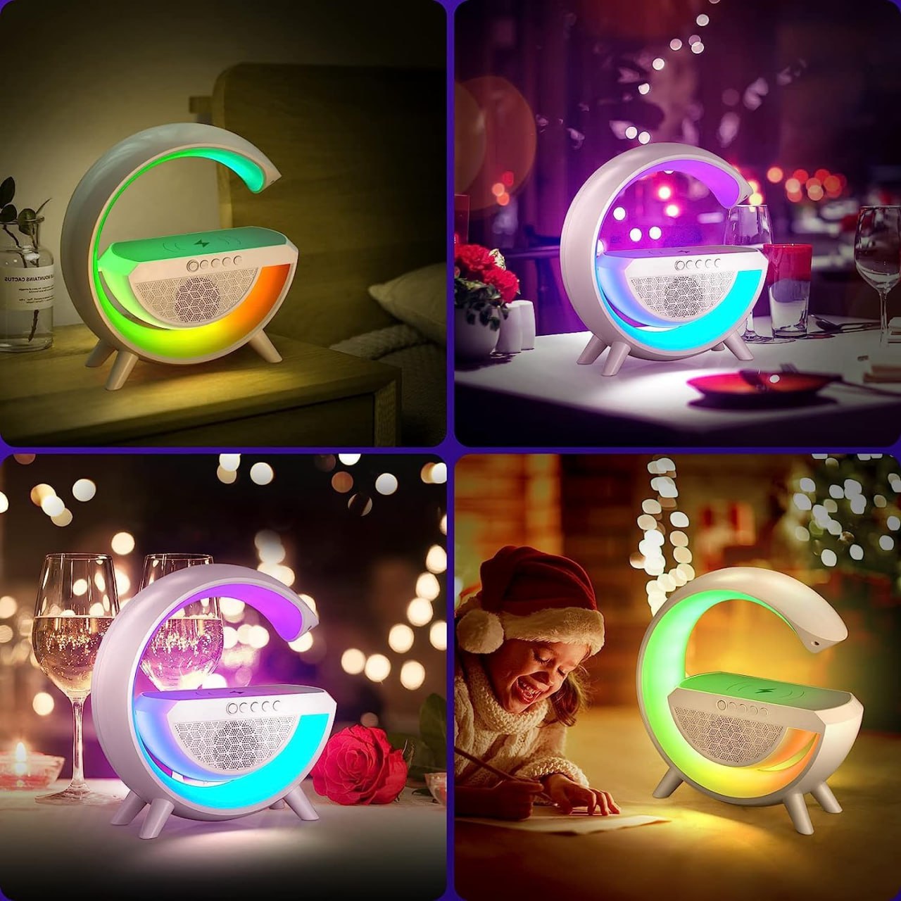 G-Shape Atmosphere Lamp with Bluetooth Speaker, LED Night Light, and Fast Charging – (Multicolor)