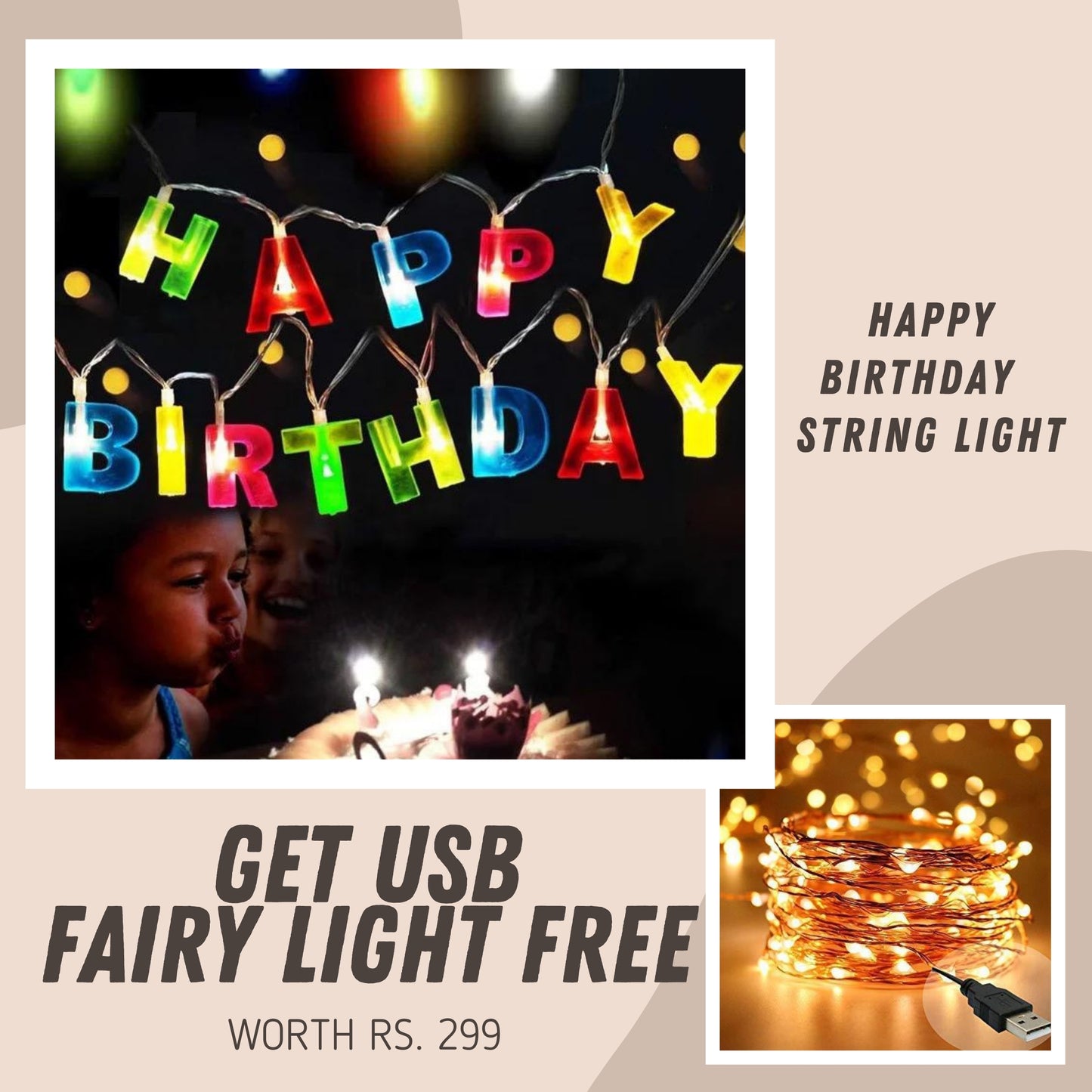 HAPPY BIRTHDAY String light + ( GET FREE 10M USB FAIRY LIGHT )
