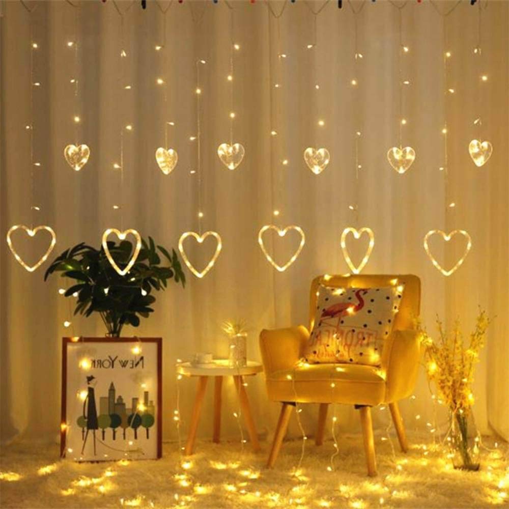 12 Heart Shaped LED Light Curtain String