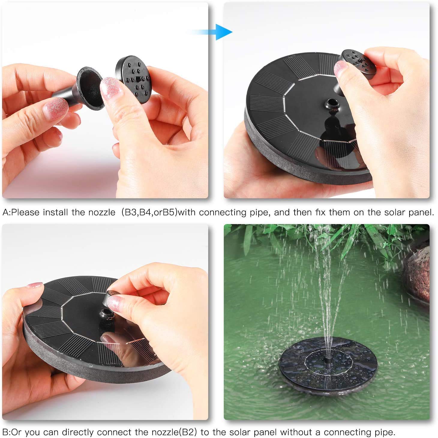 Fountain Solar Power Floating Water Pump for Pool Pond Garden and Patio Plants Round 7V 1.4W