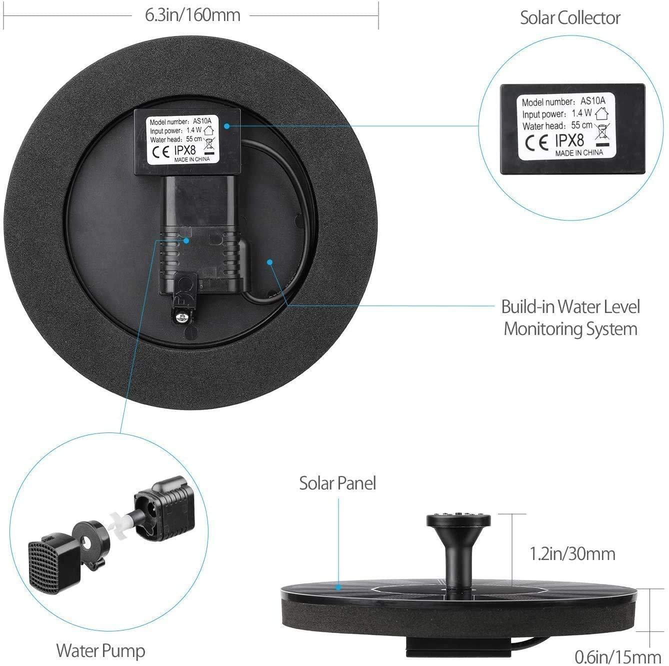 Fountain Solar Power Floating Water Pump for Pool Pond Garden and Patio Plants Round 7V 1.4W