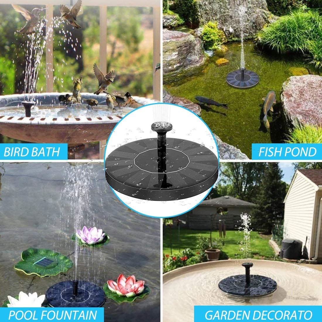 Fountain Solar Power Floating Water Pump for Pool Pond Garden and Patio Plants Round 7V 1.4W