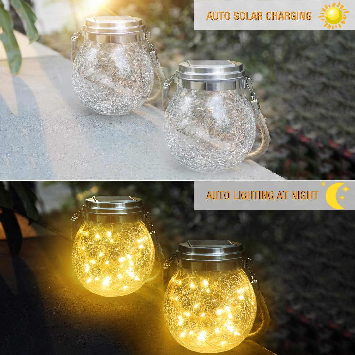 Hanging Solar Jar Lights (Warm White) 2 PC SET